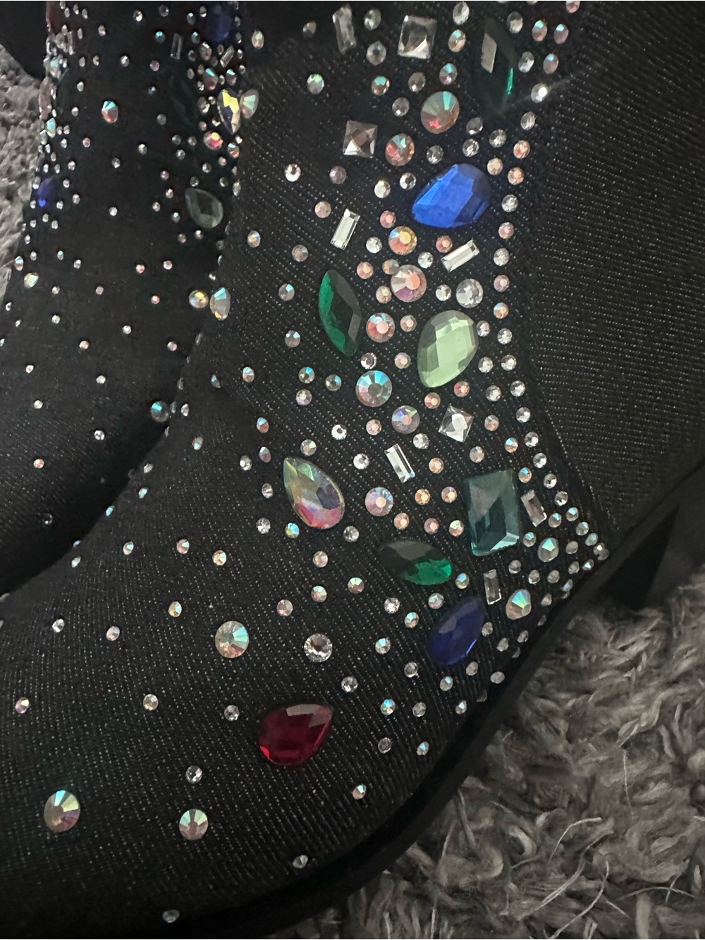 London Rag Starlit Black Denim Jewel-Studded Western Bootie - Picture 8 of 8